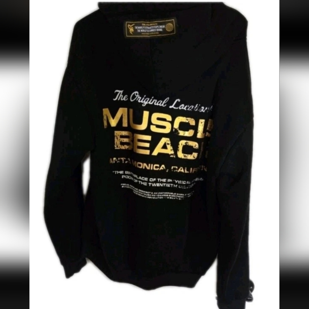 Silverback Muscle Beach Santa Monica California Zip Hoodie Black Gold L